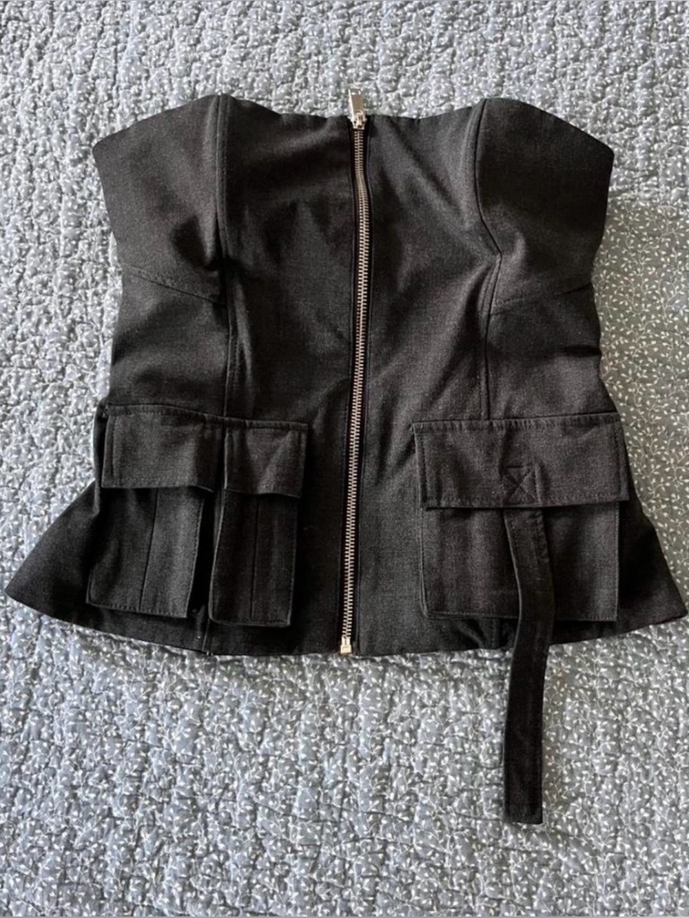 Zara Black Strapless Corset Top with Front Zip